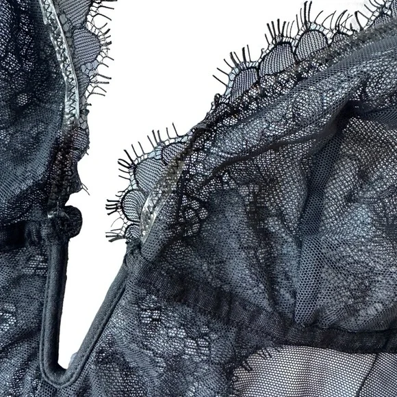 VICTORIA'S SECRET SEXY BLACK LACE MESH SLIP-ON BODYSUIT  ONE-PIECE LINGERIE S - Picture 4 of 16